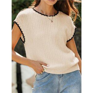 Contrast Trim Boxy Fit Sweater Vest